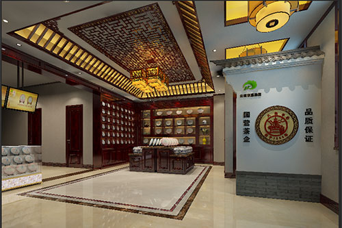 比如古朴典雅的中式茶叶店大堂设计效果图